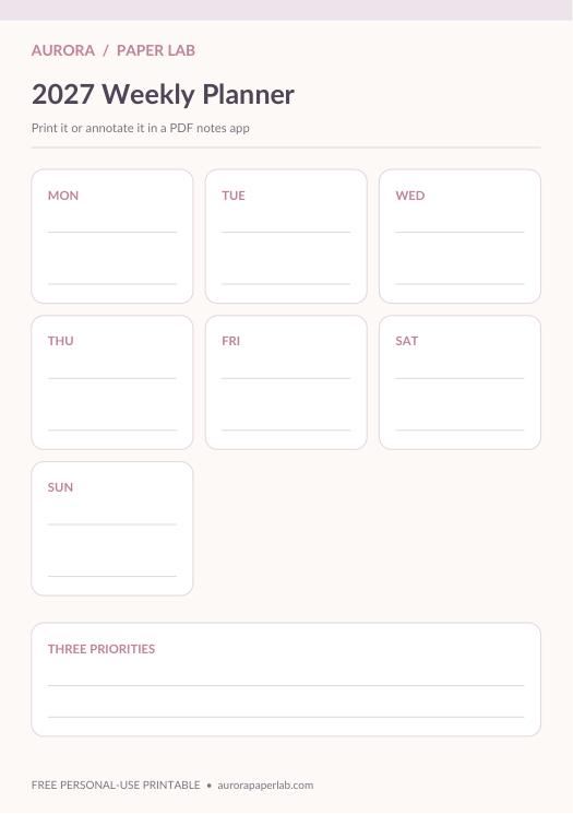 Preview of 2027 Weekly Planner
